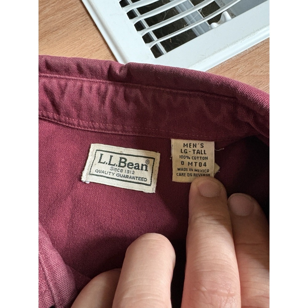 LL Bean Chamois Flannel Shirt Mens XL Tall XLT Maroon Button Up Heavy Cotton - Picture 2 of 4